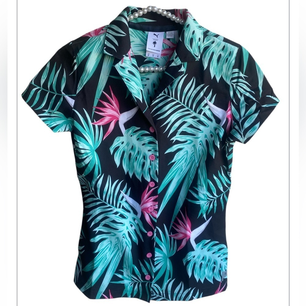 Puma Shirt Women Sportswear Fit Short Sleeve Outdoor Camp Shirt, Multicolor